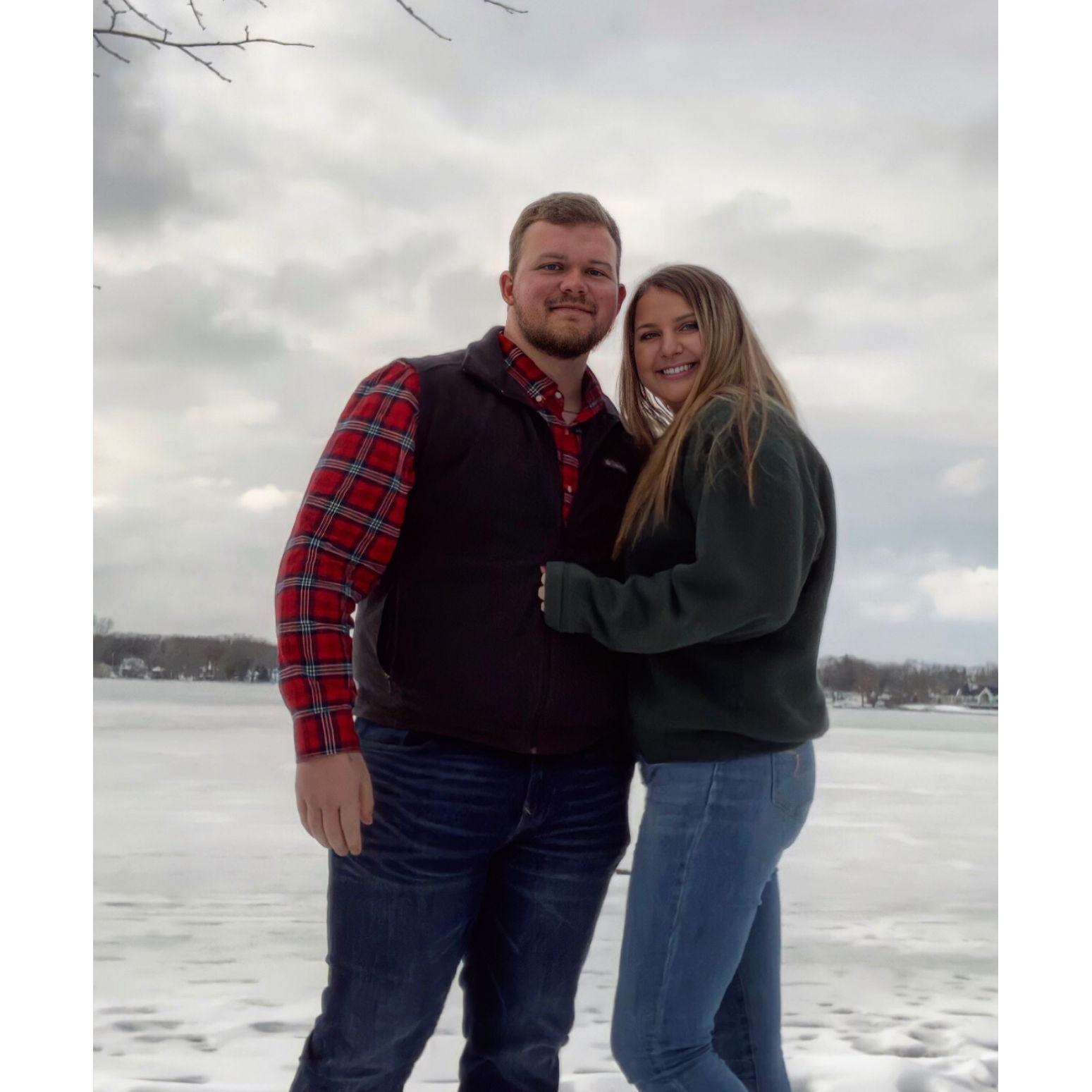 The first picture TJ and Kailey took together after meeting in person for the first time! She took him to her family cottage in Paddock Lake, WI, and TJ was shocked from seeing the frozen lake!
