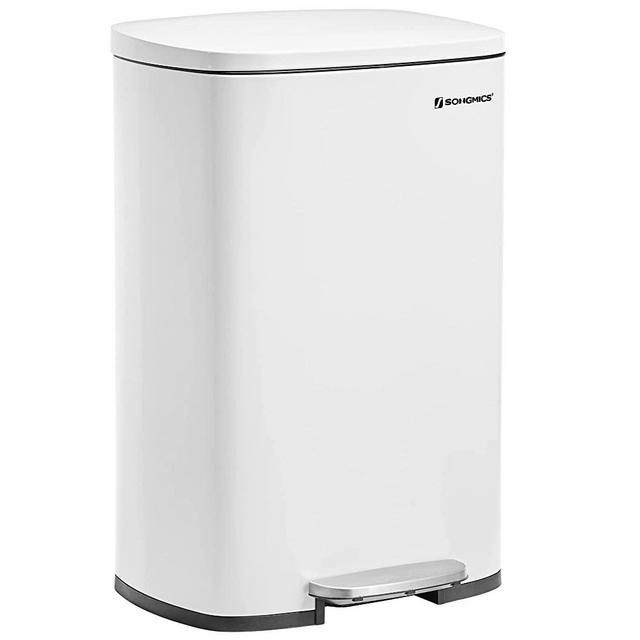 SONGMICS Kitchen Trash Garbage Can, Pedal Rubbish Bin 13.2 Gal (50L), with Plastic Inner Bucket, Hinged Lid, Soft Closure, 16.7 x 12.6 x 25.6 Inches, White