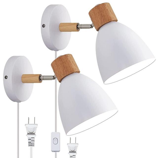 Eyooer White Plug in Wall Sconces Lighting Fixture Set of Two, Bedside Wall Mounted Reading Lamp with On-Off Switch,Adjustable Industrial Vintage E26 Wall Lights (2Pack)