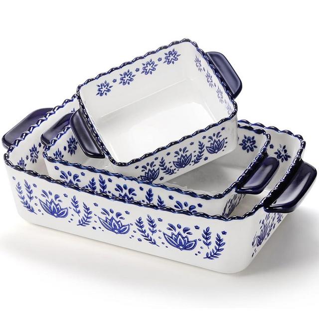 SOUJOY 3 Pack Porcelain Bakeware Set, Rectangular Baking Dishes, Lasagna Pan for Cooking, Kitchen, Casserole Dishes, Cake Dinner, Banquet and Daily Use