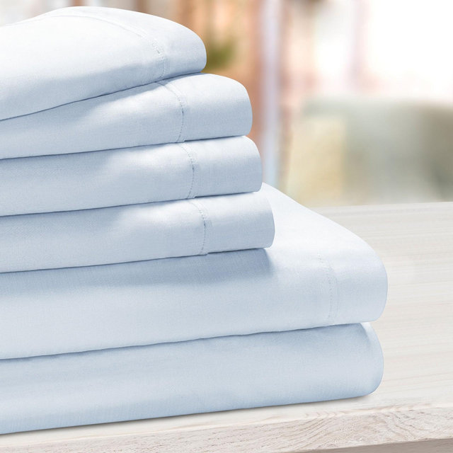 1000 Thread Count Luxury Solid Deep Pocket Cotton Blend Bed Sheet Set, Queen, Blue - Blue Nile Mills