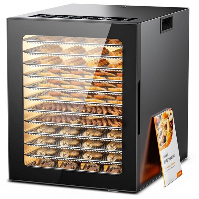 Food Dehydrator 12 Trays Stainless Steel - 850W Large Dryer for Jerky, Fruit, Meat, Herbs, Mushroom with Digital Timer & Glass Door