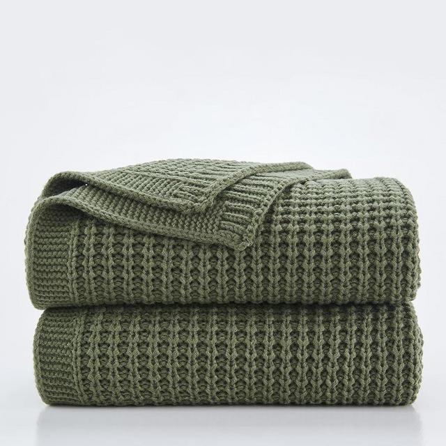 Douceur Olive Green Throw Blanket for Bed, Soft Chunky Cable Knit Throw Blanket, Classic Fisherman's Rib Stitch Pattern Throw for Living Room Gift, 60"X80"