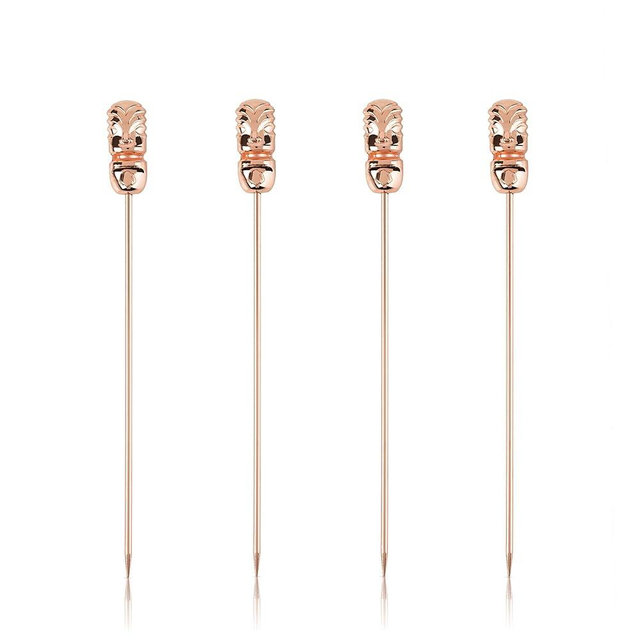 Viski Copper Tiki Cocktail Picks - Heavy Duty Toothpicks Stainless Steel Metal Drink Skewers Barware Accessories - 5inch Set of 4