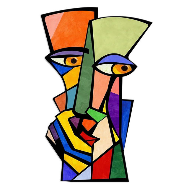 Kercan Abstract Metal Wall Art Colorful Face Decor, Modern Iron Wall Sculpture for Bathroom Living Room Bedroom, Water Resistant Contemporary Wall Hanging, 14.7 x 9.4 Inch