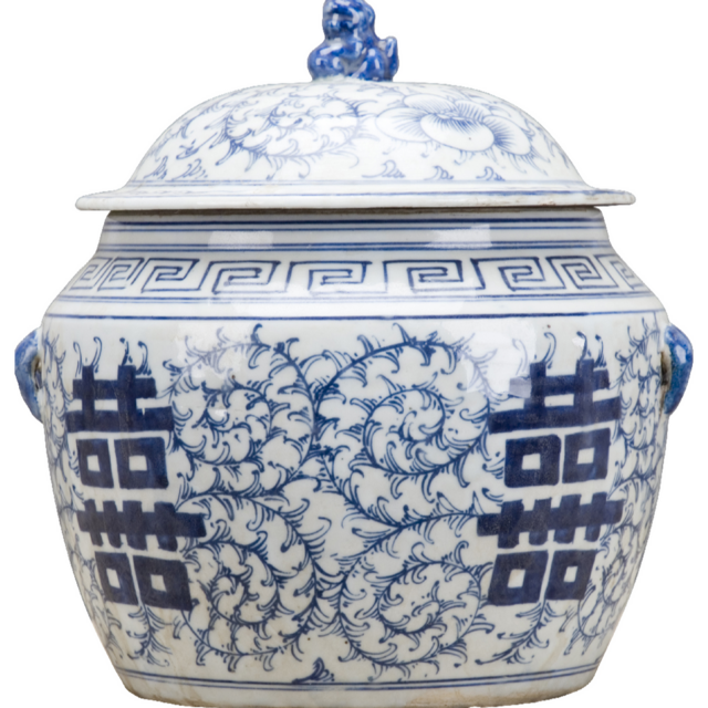 BLUE & WHITE LIDDED DOUBLE HAPPINESS BOX