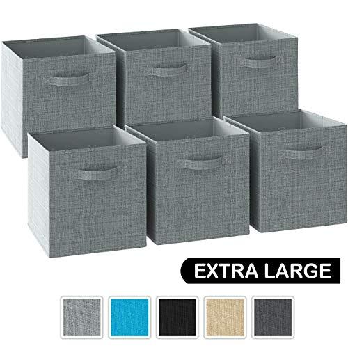 13x13x13 Large Storage Cubes - Set of 6 Storage Bins | Features Dual Handles | Cube Storage Bins | Foldable Closet Organizers and Storage | Fabric Storage Box for Home and Office (Grey)