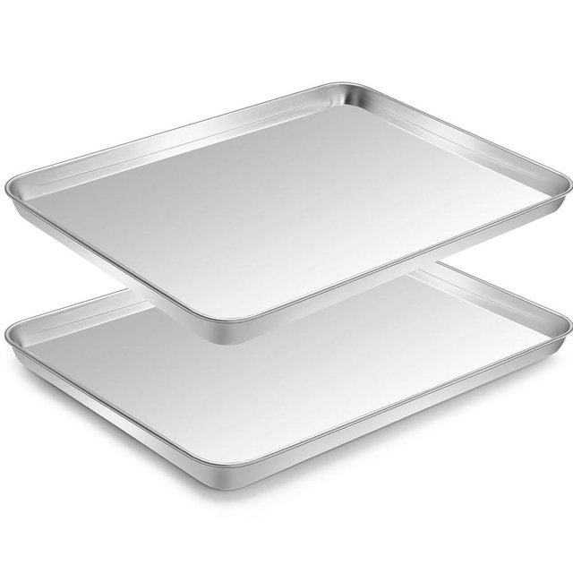 Half Sheet Pan of 2, CEKEE Stainless Steel Baking Sheet Pan Tray Cookie Sheet, Size 18 x 13 x 1 inch, Healthy & Non Toxic, Rust Free & Mirror Finish, Easy Clean & Dishwasher Safe