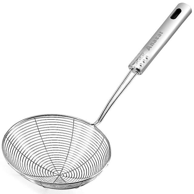 Anaeat 4.5" Stainless Steel Spider Strainer Skimmer, Professional Kitchen Pasta Strainer Spoon with Long Handle - Asian Strainer Ladle Wire Skimmer Spoons for Cooking and Frying