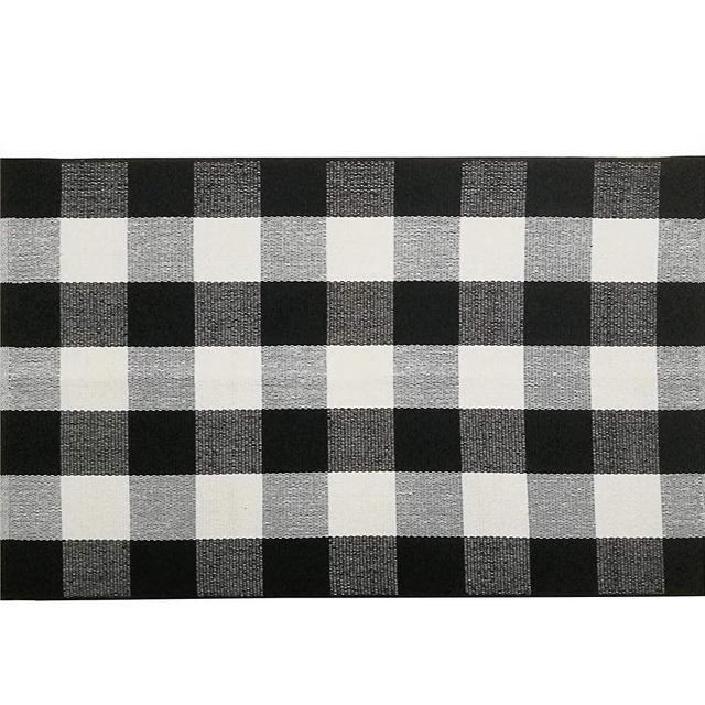 Bottalive Buffalo Plaid Check Rug - 27.5''x43'' Cotton Hand-Woven Indoor/Outdoor Area Rugs, Black and White Plaid(100% Pure-White)
