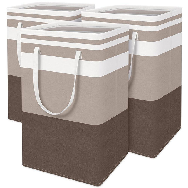 BlissTotes 3-Pack Laundry Basket, Freestanding＆Waterproof Laundry Hamper, Collapsible Tall Clothes Hamper with Easy Carry Handles for Clothes, Towels in the Family and Dorm,Gradient Khaki,88L
