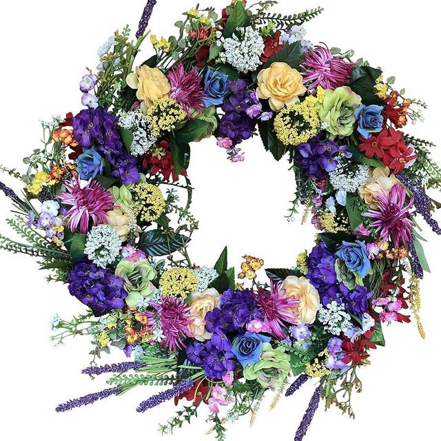 The Wreath Depot Ardmore Spring Front Door Wreath 24 Inch, Gorgeous Faux Spring Flower Wreath, White Storage Gift Box Included