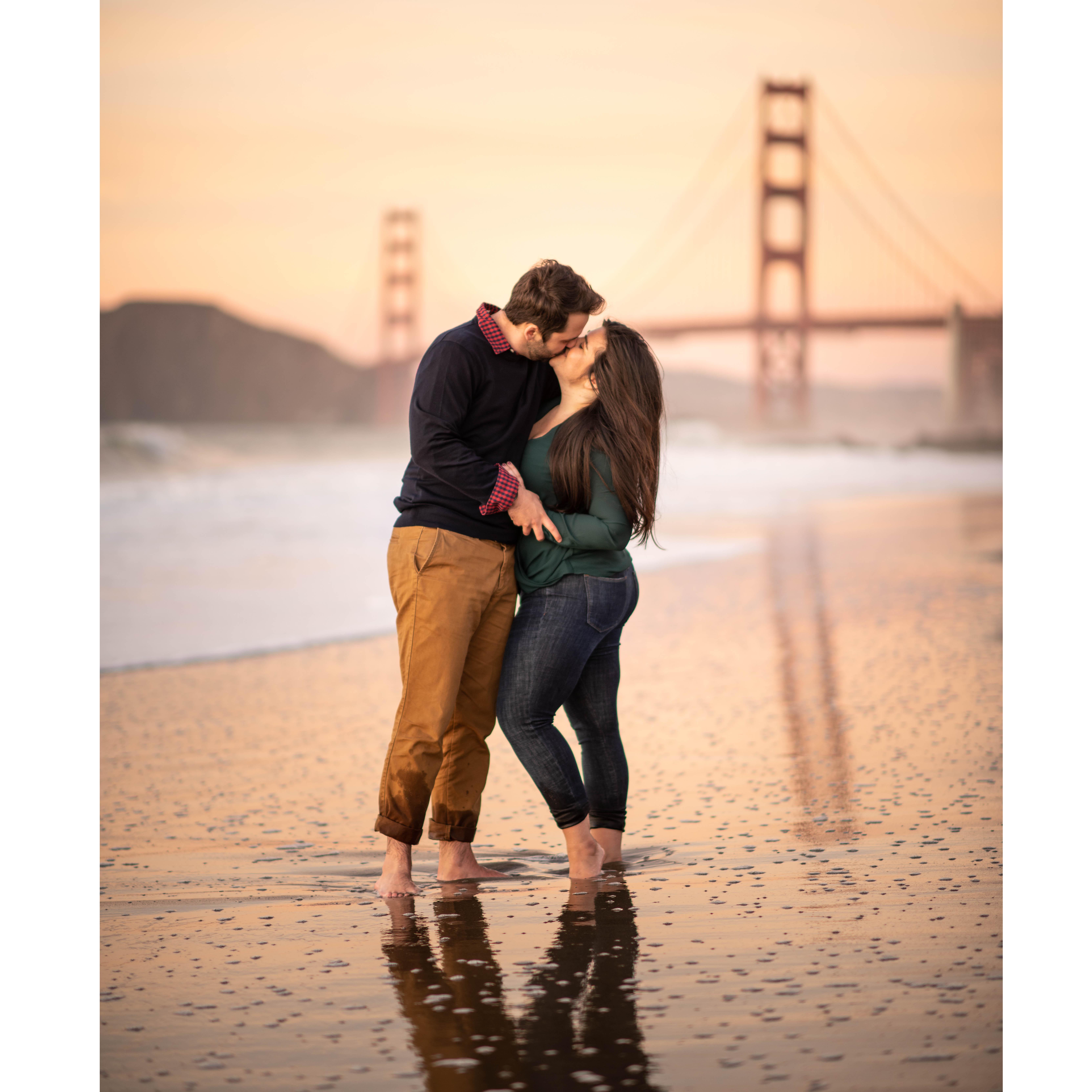 At our engagement shoot at Baker Beach