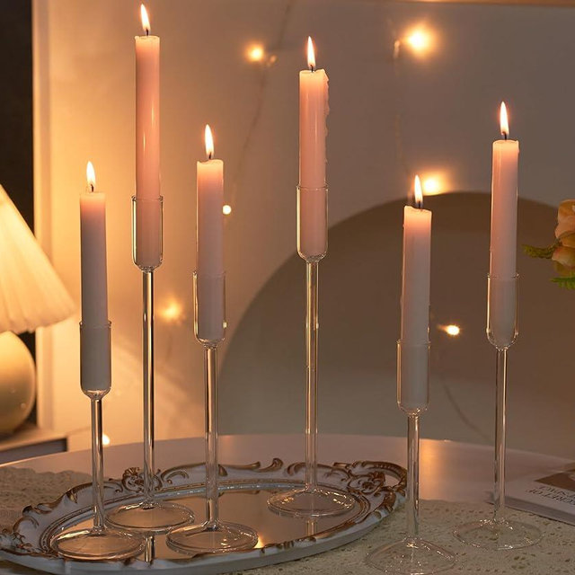 Willceka Candlestick Holders, Glass Taper Candle Holders Set of 6, Candle Holders for Candlesticks, for Christmas Events Party Wedding Reception Table Centerpiece Decorations