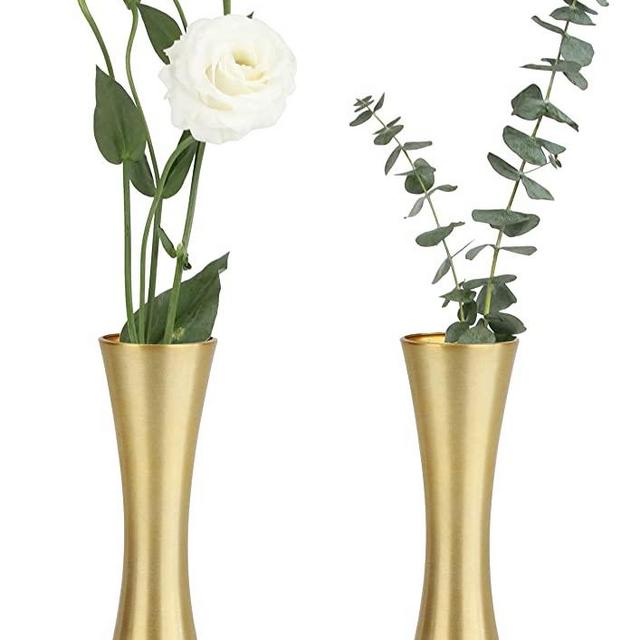 Vixdonos 6.7 inch Brass-Toned Metal Vase Small Flower Vase Set of 2 Modern Decorative Vase for Home Decor, Wedding or Gift(Gold)