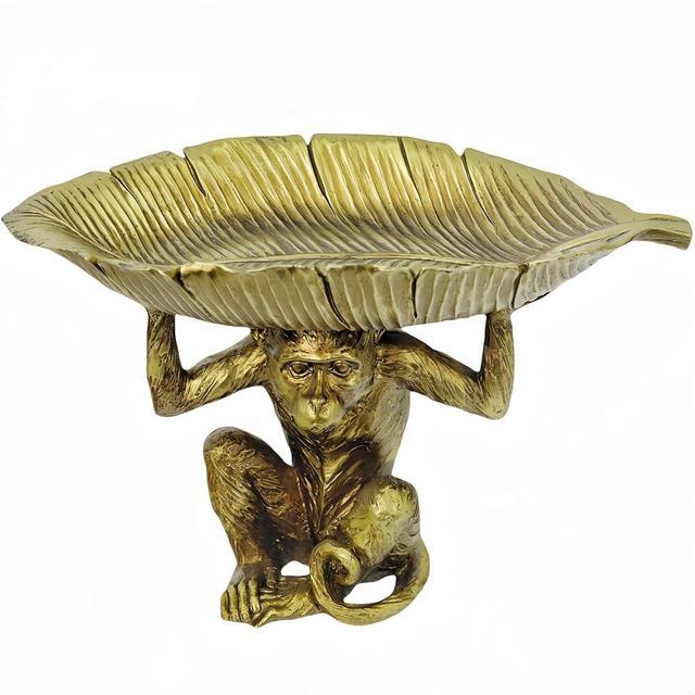 ARSTRIA Adorable Monkey Fruit Tray Bowl Key Tray Jewelry Tray Resin Statue Catchall Tray Vintage Decor for Home Office Gift