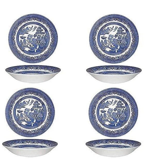 Churchill Blue Willow Coupe Bowl 8", Set Of 4, Made In England