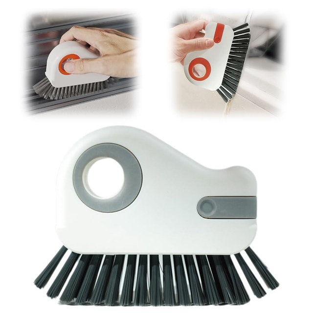 2 in 1 Groove Cleaning Brush Window Track Cleaning Tools, 2024 New Hard Bristle Crevice Cleaning Brush with Hidden Scraper, Shutter Door Window Track Kitchen Cleaning Brushes Kit (1, White)