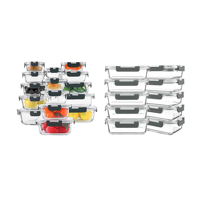 KOMUEE 30 Pieces Glass Food Storage Containers Set and 10 Packs 30 oz Glass Meal Prep Containers with Lids, Airtight and BPA-Free