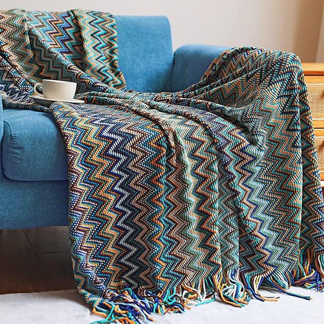 Boho Throw Blankets, Knitted Tassel Throw Blankets, Super Soft Cozy Lightweight Farmhouse Couch Decorative Throw Blankets，Bed, Sofa, Outdoor Throw Blanket - All Seasons (50x60 Inch)