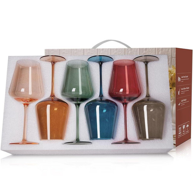 Colored Wine Glasses Set of 6-17oz, Hand Blown Crystal Colorful Wine Glasses with Long Stem,Unique Gift for Wedding, Birthday,Christmas