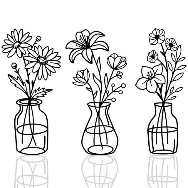 OYEFLY 3 Pieces Metal Flowers Wall Arts,Black Metal Vase Wall Art,Rustic Farmhouse Decor (Black)