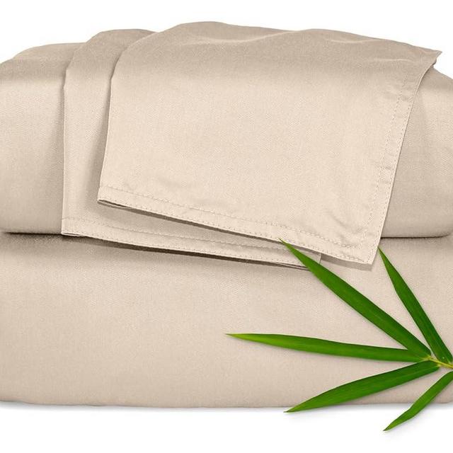 Queen Sheets by Pure Bamboo, Genuine 100% Organic Viscose Derived from Bamboo Bed Sheet Set, Luxuriously Soft & Cooling, Double Stitching, Lifetime Quality Promise (Queen, Almond)
