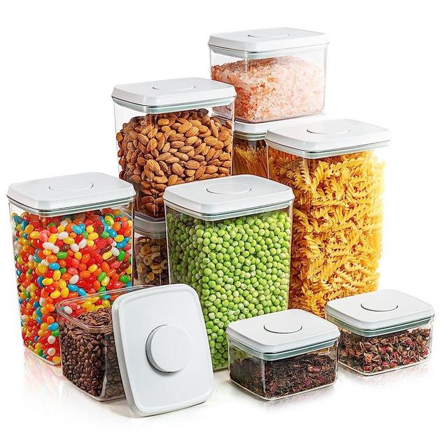 Tourdeus Pop Airtight Food Storage Containers for Pantry Organization, 10-Piece BPA Free Food Storage Containers Air Tight Storage Containers with Lids for Sugar, Flour, Baking Supplies, 3.5Qt, 2.9Qt, 2.1Qt, 1.3Qt, 0.6Qt