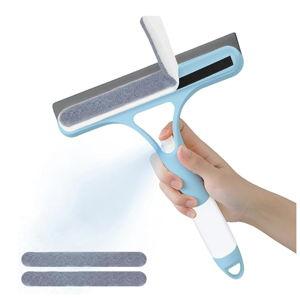 Pro 3 in 1 Window Cleaning Scraper with 2 Replaceable Cleaning Cotton Strips, 3 in 1 Spray Squeegee, Window Squeegee, Suitable for Cleaning Bathroom Glass, Mirrors, Car Windows (Blue)
