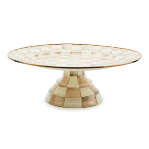 MacKenzie-Childs Mocha Check Large Enamel Pedestal Platter