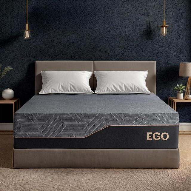 EGOHOME 14 Inch Queen Mattress, Copper Gel Memory Foam Mattress for Pain Relief, Therapeutic Mattress in a Box, CertiPUR-US Certified, Fiberglass Free Medium Mattress, Black