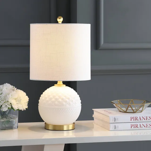 JONATHAN Y 20.5" Glass/Metal Julienne Table Lamp White : Modern Linen Shade, UL Listed