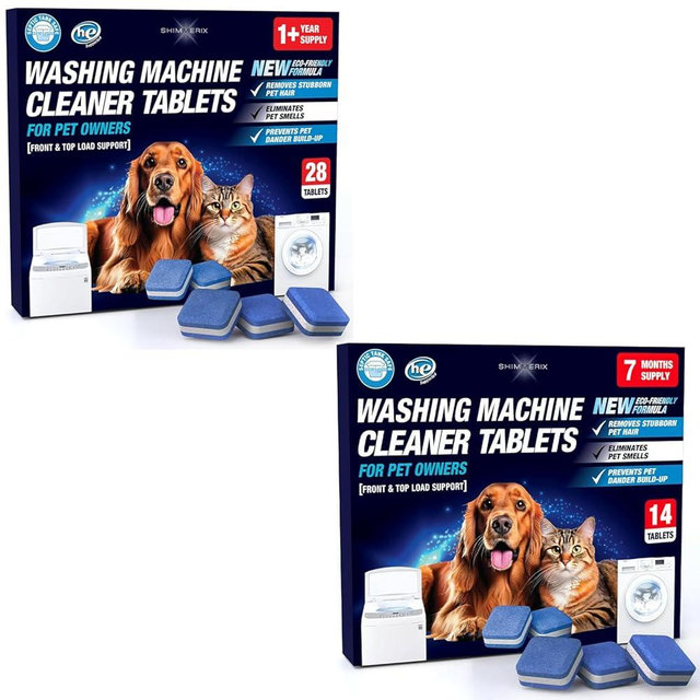 Washing Machine Cleaner Pro Tablets for Pet Owners - 42 Pack, Front & Top Load Washer Deep Cleaning, Septic Tank Safe, HE Support, Remove Stubborn Pet Hair, Eliminates Smells, Prevents Dander Build-up