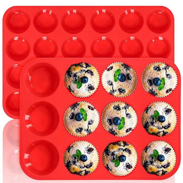 ANAEAT Silicone Muffin Pan Set - Regular 12 Cups & Mini 24 Cups Cupcake Baking Molds with Flexible & Non-Sticky, Just Pop Out for Making Muffin Cakes, Cupcake, Chocolate,Tart and Desserts (2 Pack)
