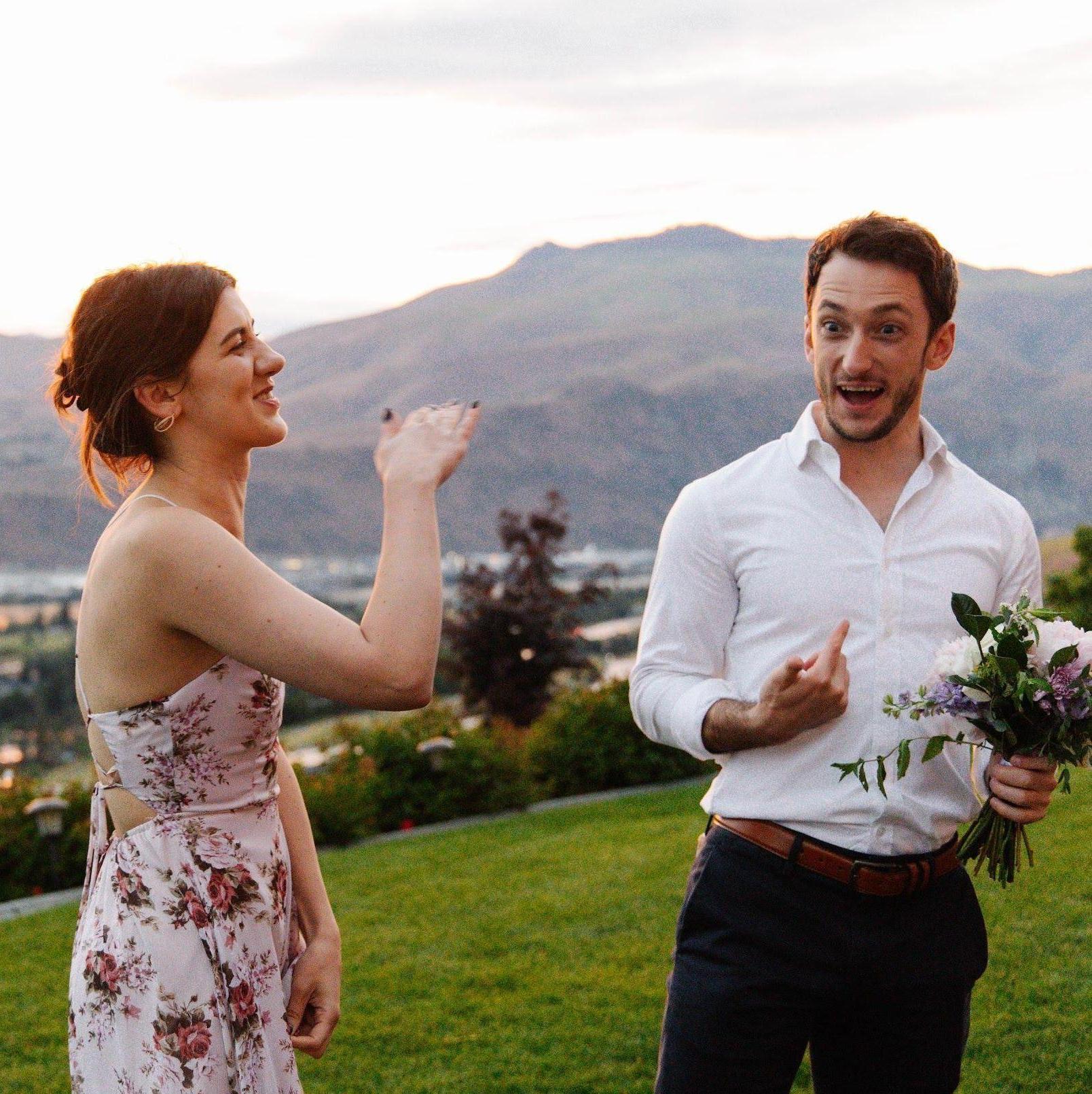 [Wenatchee, WA | June 10th, 2022] Elya caught the bouquet at her best friends wedding... Adam was thrilled :)