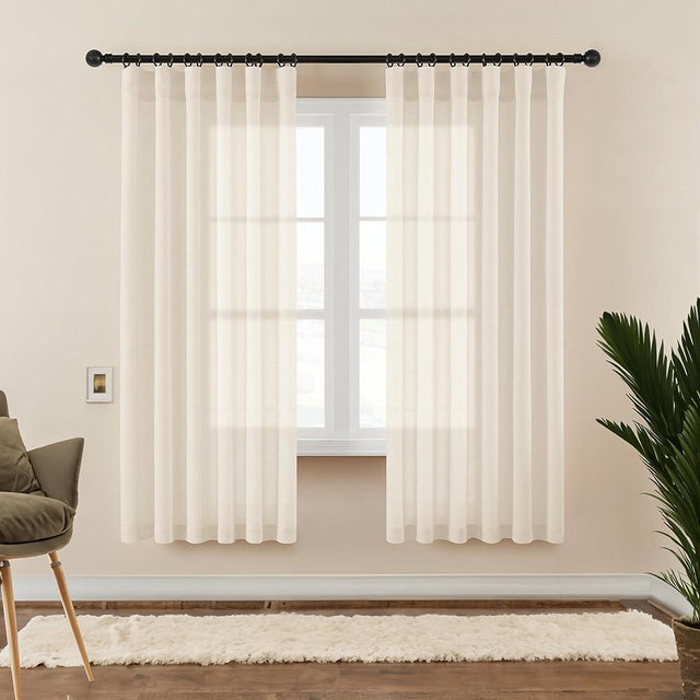 DaysU Ivory Linen Curtains 72 inches Long for Bedroom/Farmhouse, Semi Sheer Living Room Curtains with Rod Pocket Hook Belt, Light Filtering & Privacy Added Shower Curtains, 2 Panels Set, 54x72