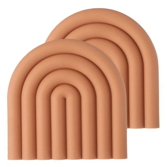 Unique Bargains U-shaped Heat Resistant Non-Slip Silicone Trivet Mat for Pots Coasters 2 Pcs Brown