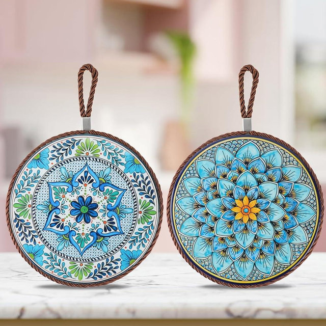 2 pcs Ceramic Trivet,Trivets for Hot Pots and Pans, Mat for Hot Dishes, Pot Holder, Hot Pad to Portect Your Table and Countertop, Kitchen Decor