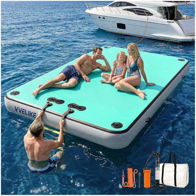 VVELIKE Inflatable Floating Dock, Floating Platform for Pool & Lake, Inflatable Dock for Yacht, Floating Deck Island with Non-Slip Surface, Boat Floating Mat for Outdoor Water Activities 5ft/8ft/10ft