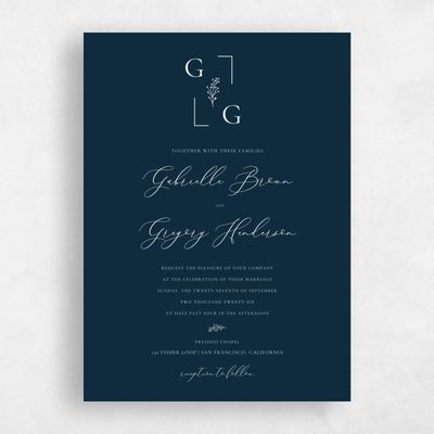 Blue Wedding Invitation - Olney Portrait