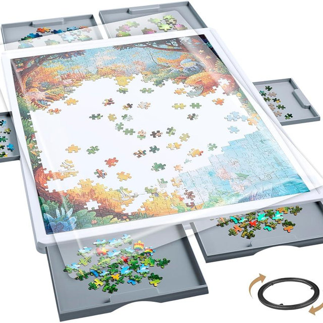 Puzzle Board for with 6 Storage Drawers & Protective Cover – Jigsaw Puzzle Table - for Adults & Families Home Entertainment & Puzzle Building (1500 Piece Puzzle Board)