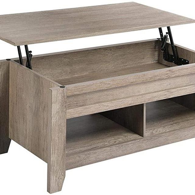 YAHEETECH Lift Top Coffee Table with Hidden Storage Compartment & Lower Shelf, Lift Tabletop Dining Table for Living Room Office Reception, 19.2-24.2in H，Craftsman Oak