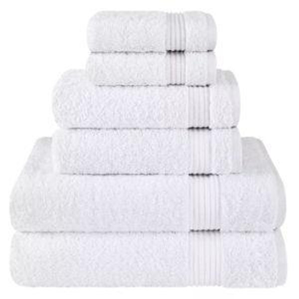 American Soft Linen Turkish Premium Quality 100% Cotton 6 Piece Towel Set, Soft Absorbent Quick Dry Bath Towels for Bathroom (White)