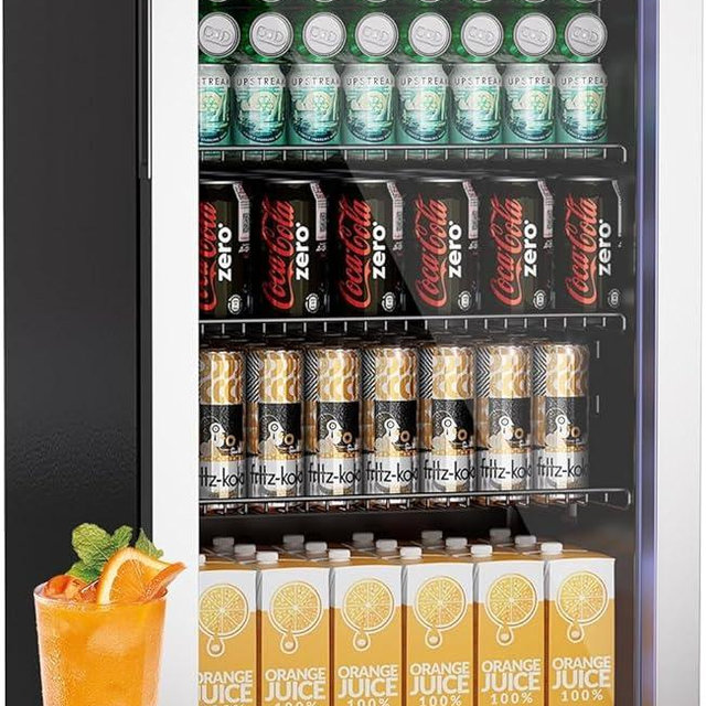 Erivess 3.1 Cubic Feet/110 Can Beverage Refrigerator,17 Inch Fridge with Adjustable Shelve & LED Display for Soda Beer or Wine, Drink Refrigerator for Home Bar Office(Silver)