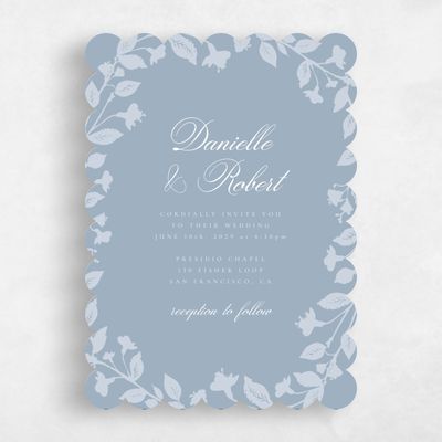 Blue Scalloped Wedding Invitation - Fawn Portrait
