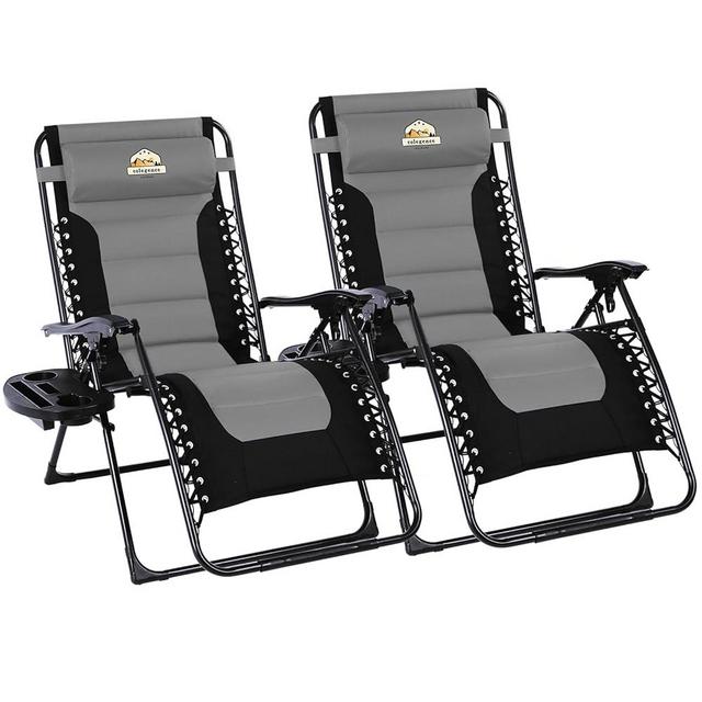 Colegence Oversized Padded Zero Gravity Lounge Chair Set of 2, Foldable Patio Anti Gravity Reclining Chairs Folding Lawn Recliner with Cup Holder for Yard, Camping, Outdoor, Support 350 LBS, Black