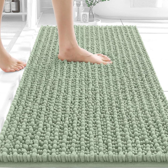 OLANLY Bathroom Rug Mat 34x21, Thick Soft and Absorbent Chenille Bath Mat, Non-Slip Rubber Backing, Machine Washable Quick Dry Bath Rugs for Tub Shower Floor, Home Decor Accessories, Sage Green