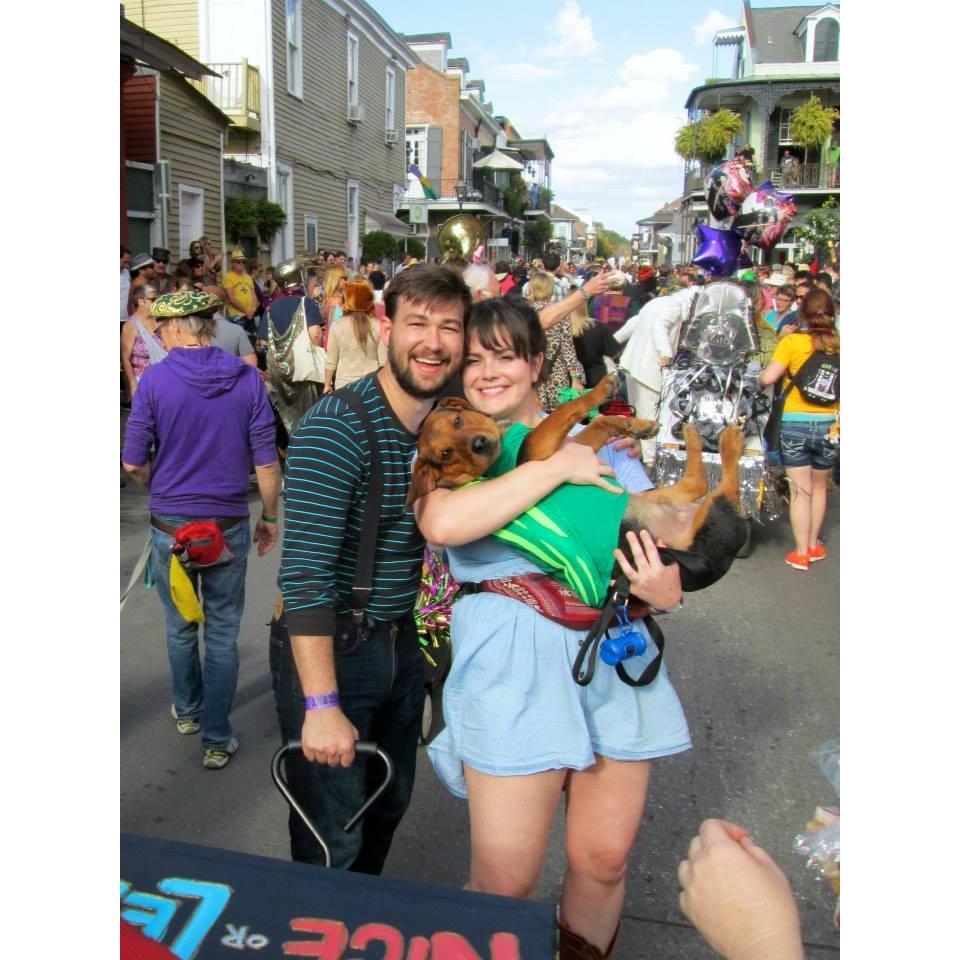 Barkus Mardi Gras Parade where Hank was an Okra and our float made the front page of NOLA.com!