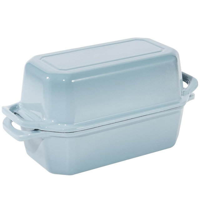 Flavehc Bread Pan Cast Iron Loaf Pan with Lid Bread Loaf Pan 9x5 Inch Loaf Pan Enameled Cast Iron Sourdough Loaf Pan, LightBlue