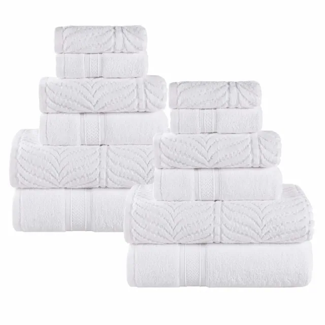 Chevron Zero Twist Cotton Solid and Jacquard 12 Piece Bathroom Towel Set, White - Blue Nile Mills